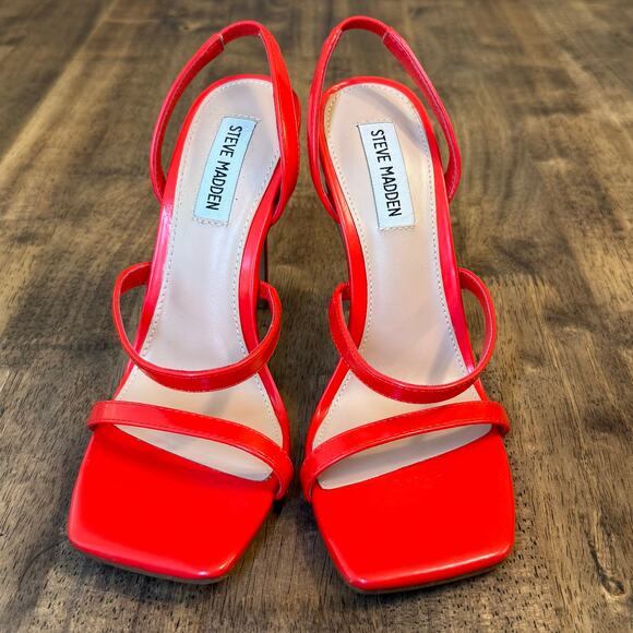 Steve Madden Square-Toe Stilleto High Heel Strappy Red-Orange Women’s Size 7.5 - Picture 4 of 8